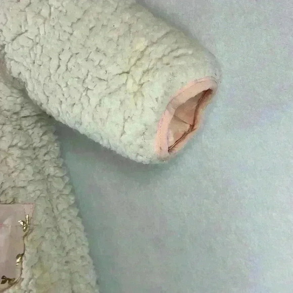 Jessica Simpson Baby Snowsuit Sz 6-9 Months Cream and Pink Fleece Lining Zipper - Picture 7 of 9